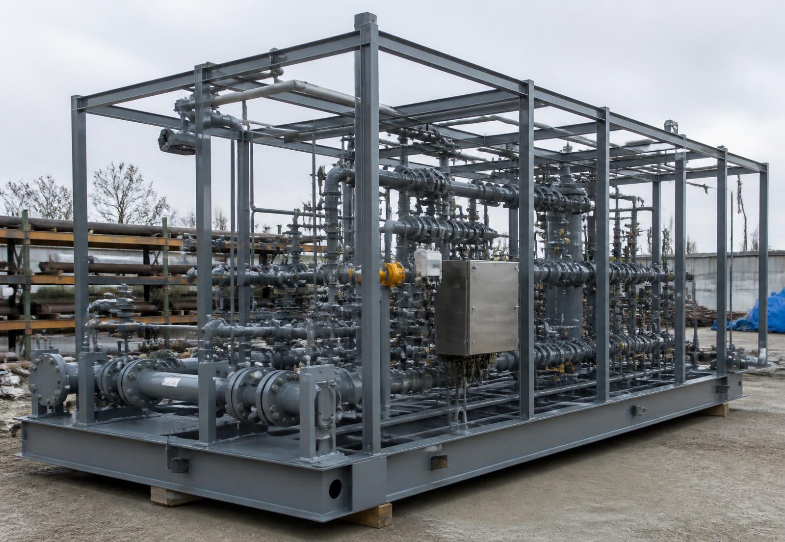 Modular wellsite skid package with structural steel frame and piping